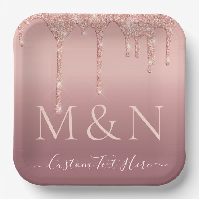 Individuelle Name Letters Rose Gold Wedding Paper  Pappteller (Vorderseite)
