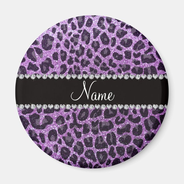 Individuelle Name-Licht lila Glitzer Leopard-Druck Magnet (Vorne)