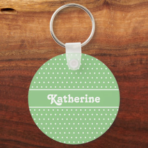 Individuelle Name Light Green Polka Dot Schlüsselanhänger