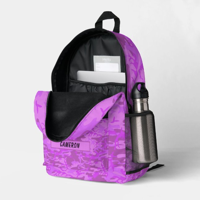 Individuelle Name Light Lila Camouflage Abstrakt Bedruckter Rucksack (Rückseitige Ecke links (Offen) )