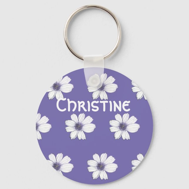Individuelle Name Lila Blume Tastenfeld Schlüsselanhänger (Vorderseite)
