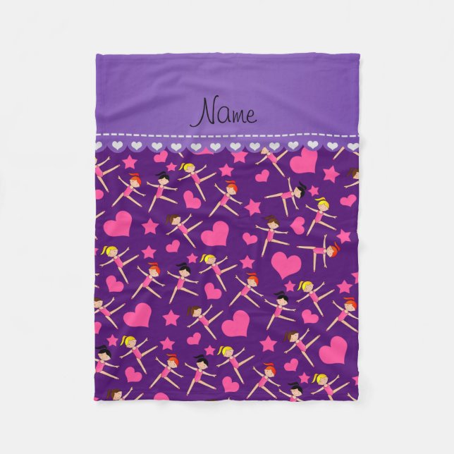 Individuelle Name lila Girl Gymnasten Herzstars Fleecedecke (Vorderseite)