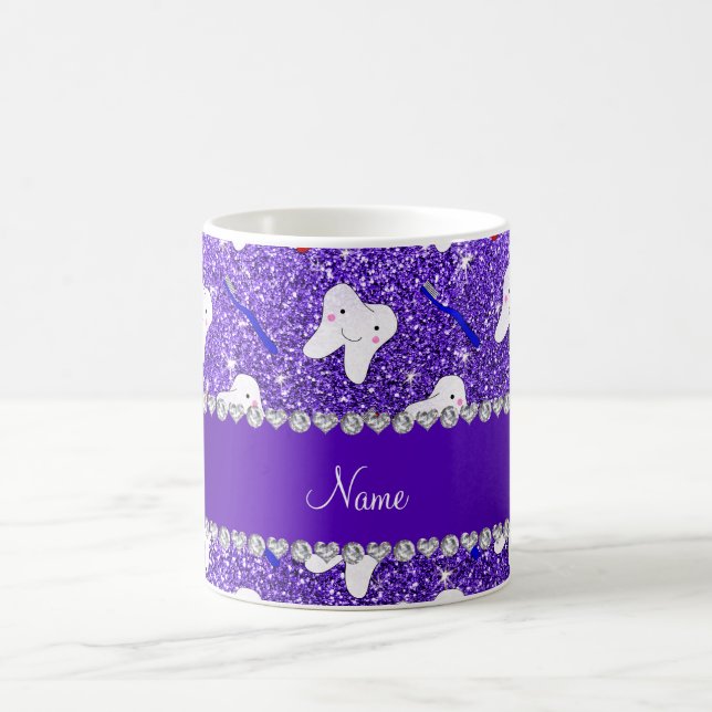 Individuelle Name lila Glitzer Bürsten und Zahnbür Kaffeetasse (Mittel)