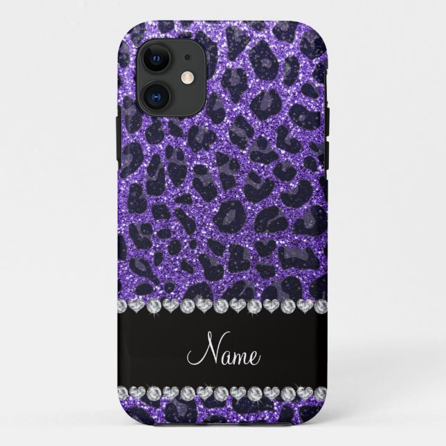Individuelle Name lila Glitzer Leoparden Case-Mate iPhone Hülle (Rückseite)
