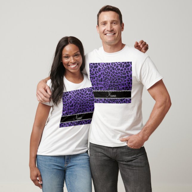 Individuelle Name lila Glitzer Leoparden T-Shirt (Unisex)