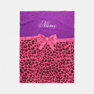 Individuelle Name lila Glitzer rosa Leopardenbogen Fleecedecke