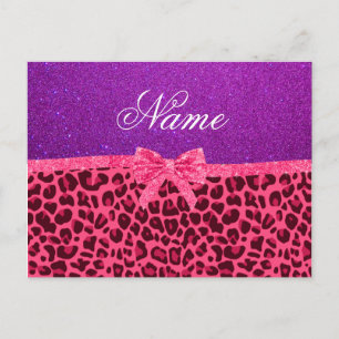 Individuelle Name lila Glitzer rosa Leopardenbogen Postkarte