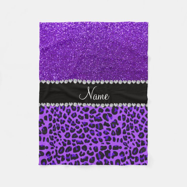 Individuelle Name lila Leopard Indigo lila Glitzer Fleecedecke (Vorderseite)