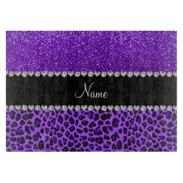 Individuelle Name lila Leopardenindigo lila Glitze Schneidebrett (Vorderseite)