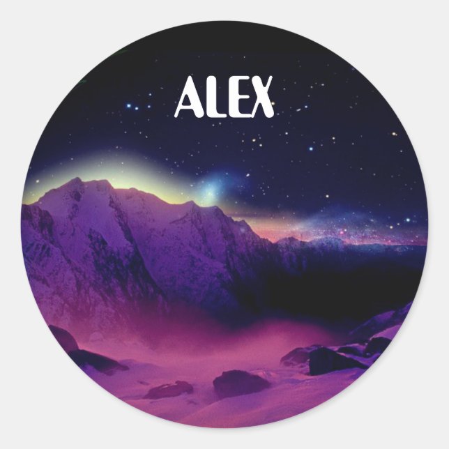 Individuelle Name Lila Planet Galaxy Space Aufkleb Runder Aufkleber (Vorderseite)