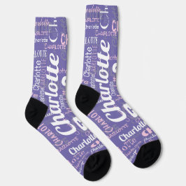 Individuelle Name Lila rosa Wiederholtes Graffiti- Socken
