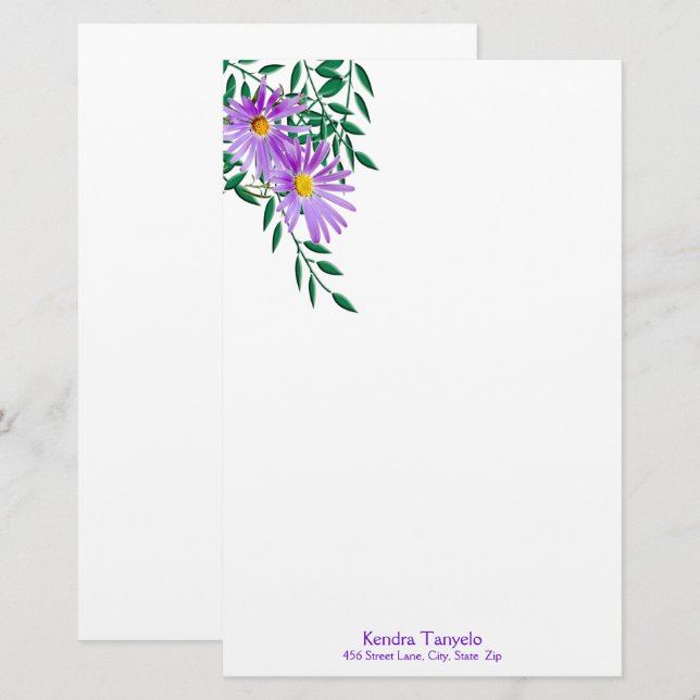 Individuelle Name Lila Wildblume Eckbänder Briefpapier (Vorne/Hinten)