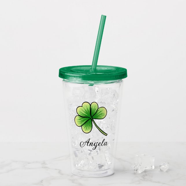 Individuelle Name Lucky Clover St. Patrick's Day Acryltrinkbecher (Rückseite Ice)