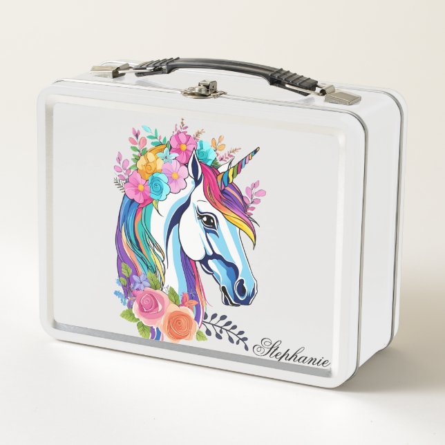 Individuelle Name Lunchbox, einzigartiges Einhorn- Metall Brotdose (Vorderseite)