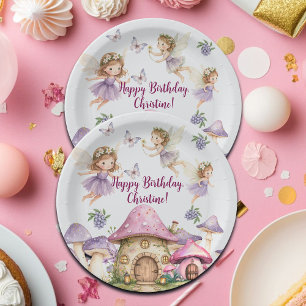 Individuelle Name Magic Fairies Rosa Pilze Geburts Pappteller