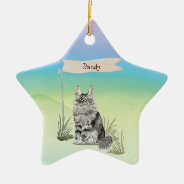 Individuelle Name Maine Coon Cat Pet Keramik Ornament (Vorne)