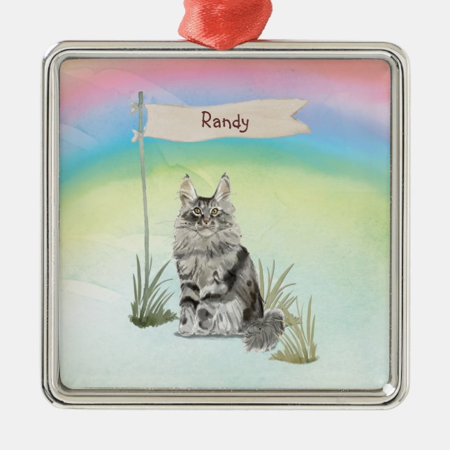 Individuelle Name Maine Coon Cat Pet Ornament Aus Metall (Vorne)