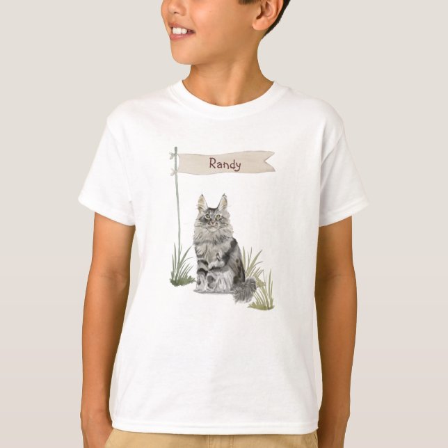 Individuelle Name Maine Coon Cat Pet T-Shirt (Vorderseite)
