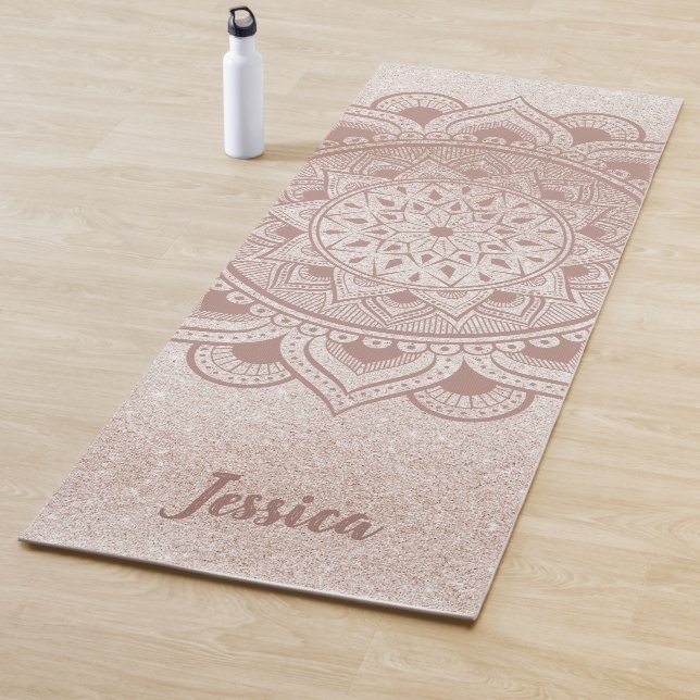 Individuelle Name Mandala Om Rose Gold Glitzer Übu Yogamatte (Beispiel)