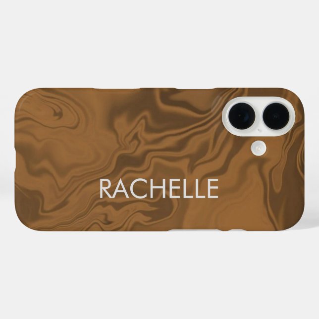 Individuelle Name Marmor braune Textur iPhone 16 Hülle (Rückseite (Horizontal))