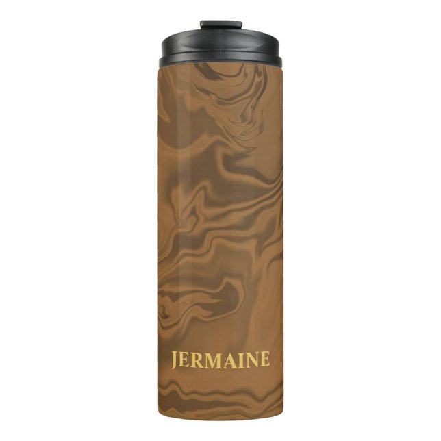 Individuelle Name Marmor braune Textur Thermosbecher (Vorderseite)