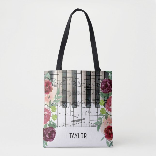 individuelle Name Marsala Blume Musiknoten Tasche (Vorderseite)