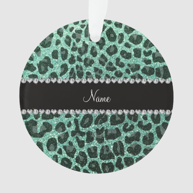 Individuelle Name Meeresfrüchte-Grün Glitzer Leopa Ornament (Vorderseite)