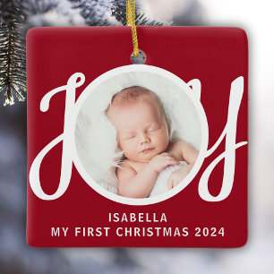 Individuelle Name Mein erstes Weihnachts-Foto Red  Keramikornament