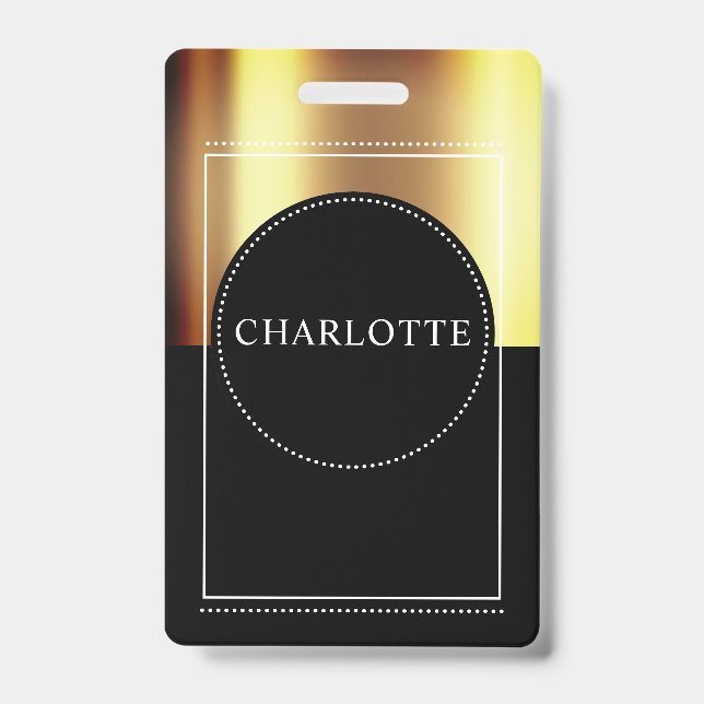 Individuelle Name Metallic Gold Black Abzeichen Ausweis (Front)