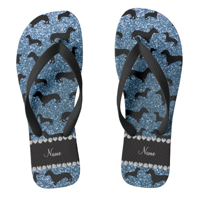 Individuelle Name Mimsty Blue Glitzer Dackeln Flip Flops (Fußbett)