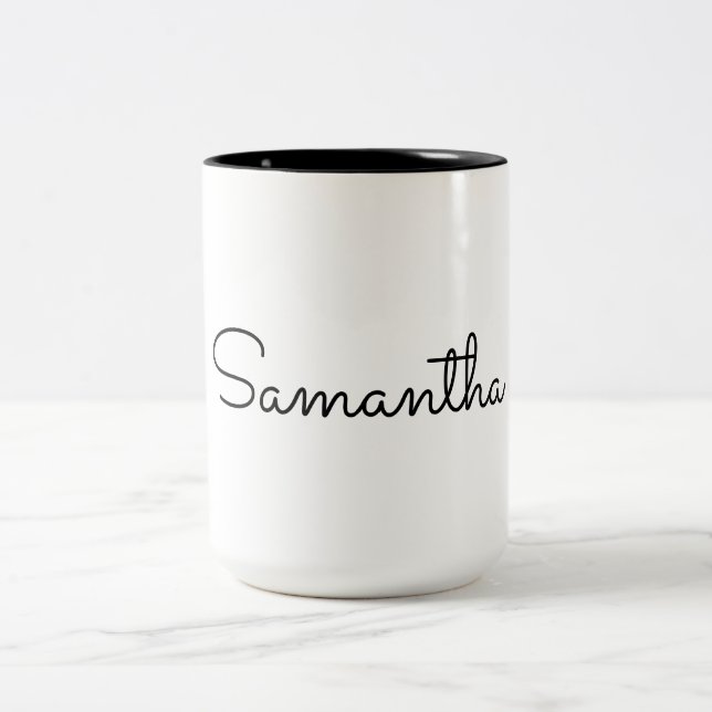 Individuelle Name Minimalistisch Elegante Script T Zweifarbige Tasse (Mittel)