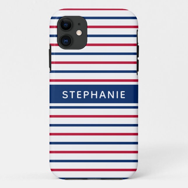 Individuelle Name Minimalistisch Rot und Blau Stre Case-Mate iPhone Hülle (Rückseite)