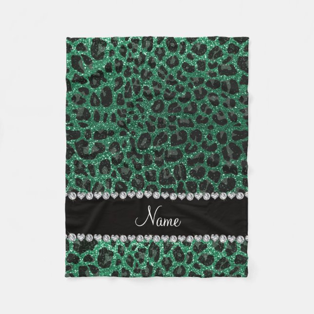 Individuelle Name Minze grün Glitzer Leoparden dru Fleecedecke (Vorderseite)