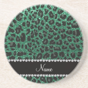 Individuelle Name Minze grün Glitzer Leoparden dru Getränkeuntersetzer