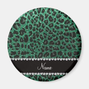 Individuelle Name Minze grün Glitzer Leoparden dru Magnet