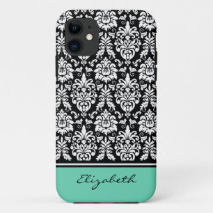 Individuelle Name Minze Schwarz-weiß Damask Case-Mate iPhone Hülle
