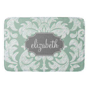 Individuelle Name Minze und Grau Damask Badematte
