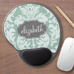 Individuelle Name Minze und Grau Damask Gel Mousepad<br><div class="desc">Fügen Sie Ihren Namen oder Monogramm zu diesen trendigen und femininen Blumendampf in beliebten Farben hinzu. Der Damast hat einen skurrilen Chalkboard-Look.</div>