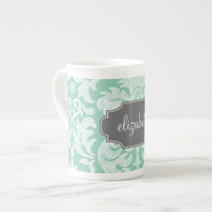 Individuelle Name Minze und Grau Damask Prozellantasse