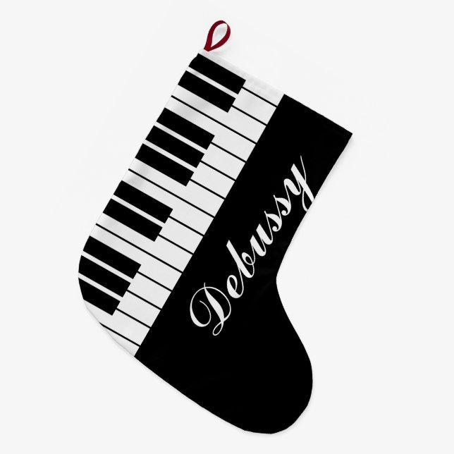 individuelle Name mit den schwarz-weißen Klaviersc Großer Weihnachtsstrumpf (Vorderansicht (hängend))