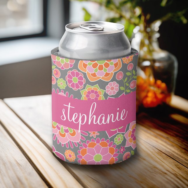 Individuelle Name mit farbenfrohen Frühlingsmuster Dosenkühler (Custom Can Cooler)