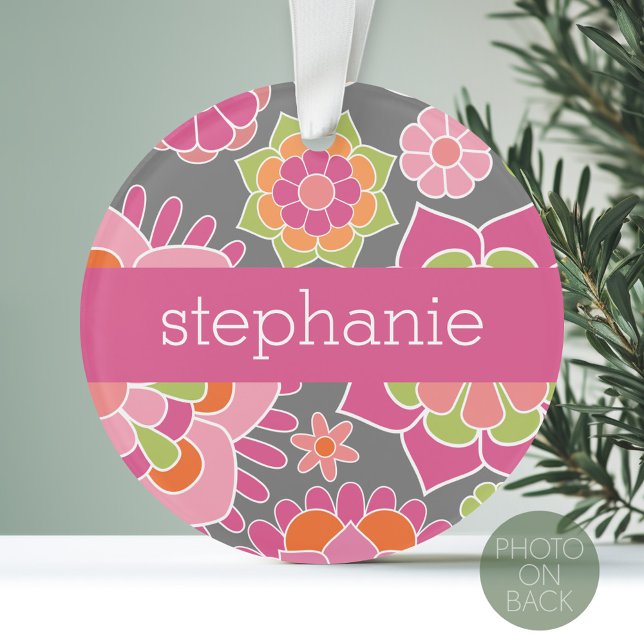 Individuelle Name mit farbenfrohen Frühlingsmuster Ornament (Personalized Photo Ornament)