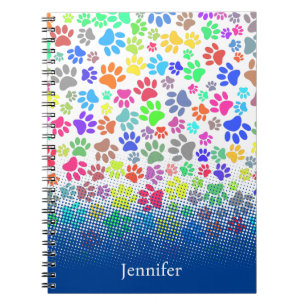 Individuelle Name mit farbenfrohen Puppy Paw Notizblock