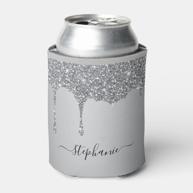Individuelle Name mit Handschrift Silver Glitzer T Dosenkühler (Kanne Vorderseite)