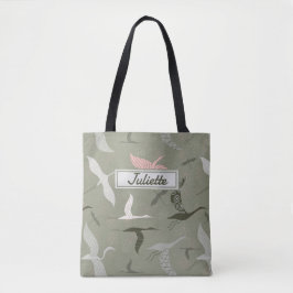 Individuelle Name mit Kranen auf Salbei Tasche