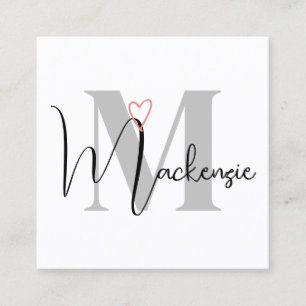 Individuelle Name Mit Monogramm Kalligrafie Rosa H Quadratische Visitenkarte