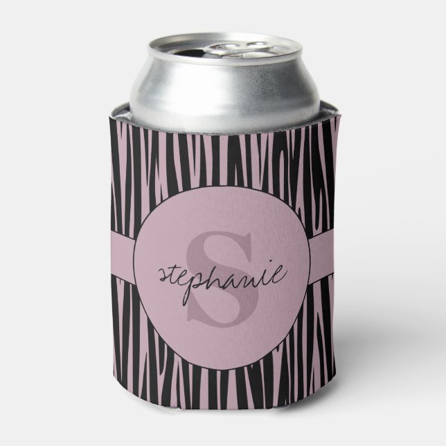 Individuelle Name Mit Monogramm Zebra streifen Dosenkühler (Kanne Vorderseite)