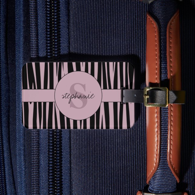 Individuelle Name Mit Monogramm Zebra streifen Gepäckanhänger (Vorderseite Insitu 4)
