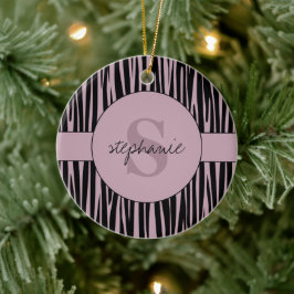 Individuelle Name Mit Monogramm Zebra streifen Keramik Ornament