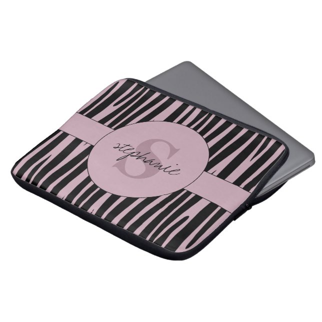Individuelle Name Mit Monogramm Zebra streifen Laptopschutzhülle (Vorne Oben)